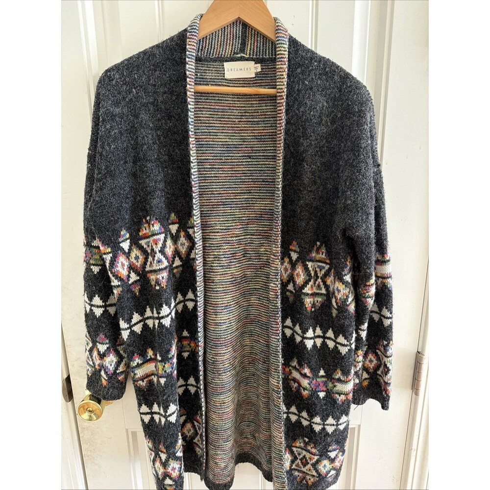 Women’s Open Front Cardigan Sweater Size S Dreamers Western Aztec Knit